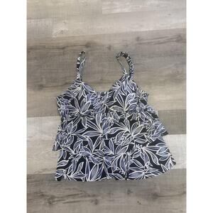 St Johns Bay Tankini Swimsuit Top Womens 16 Black White Leaf Print Layered